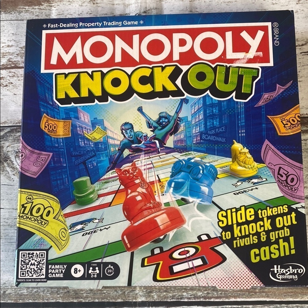 Hasbro Monopoly Knock Out Game with Red, Blue, Yellow Tokens